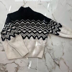 Barbour Navy and Cream Patterned Turtleneck Sweater